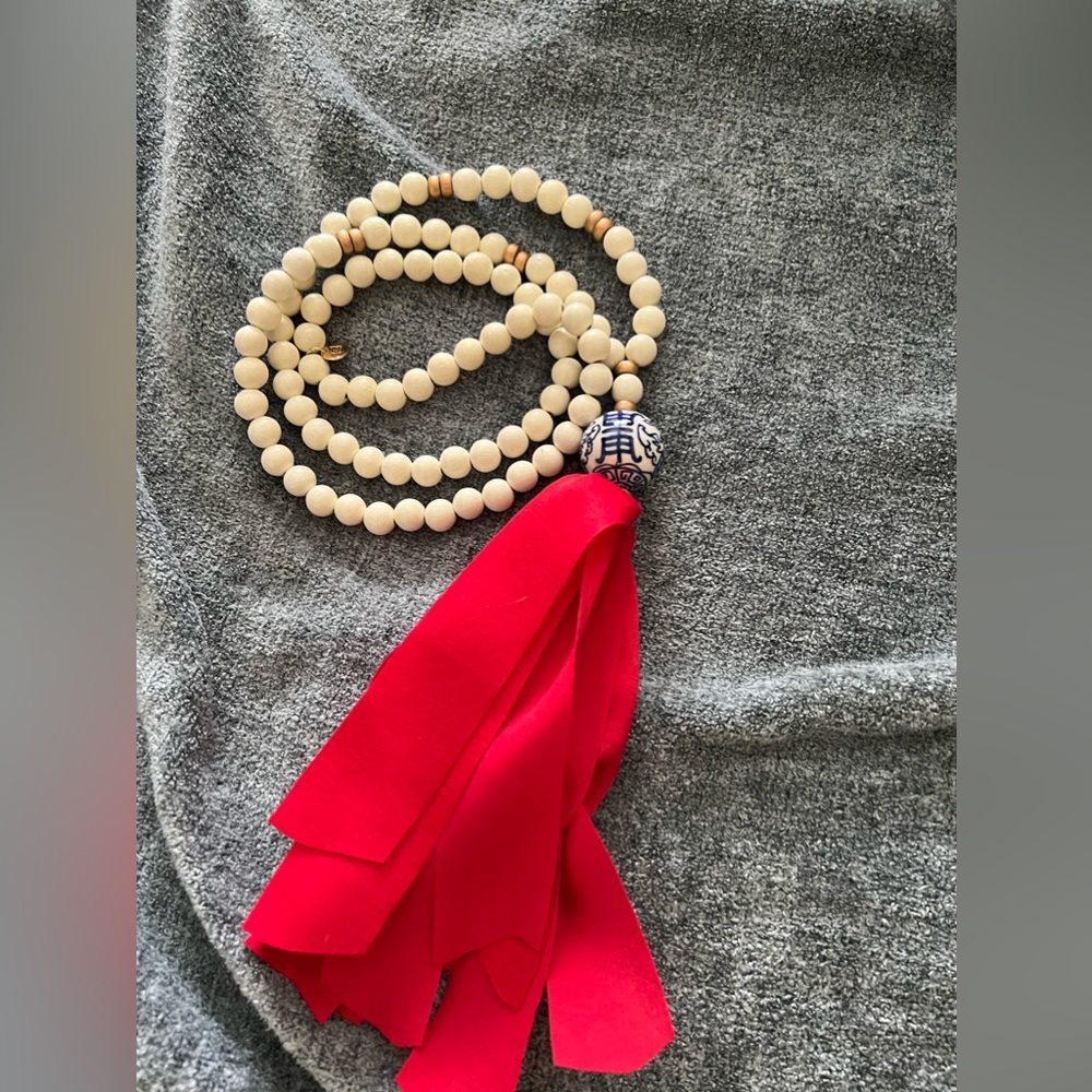 Red, Cream, and Blue Necklace